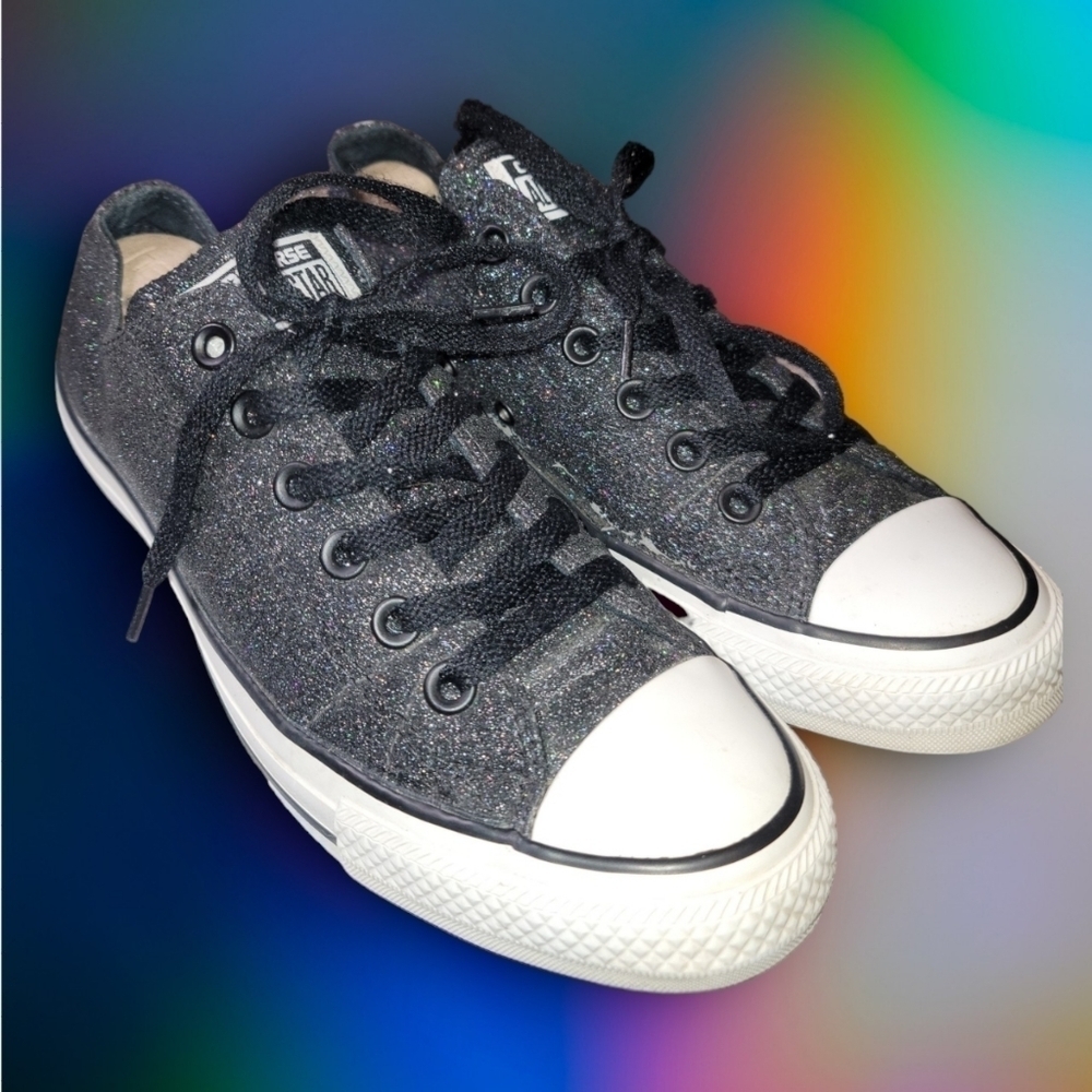 Converse All-Star Black w/Multi Color Glitter Sneakers M6 W8 Low Top Sneaker